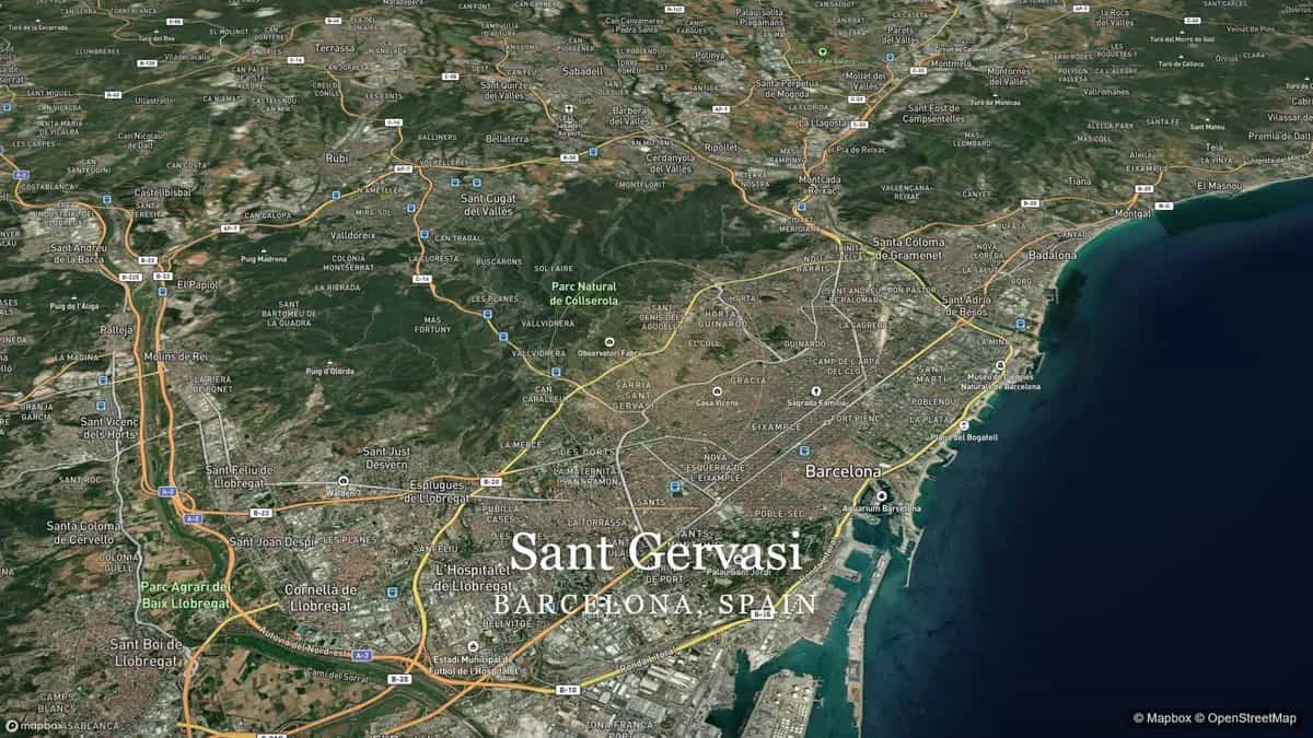 Cinematic 3D map fly-in over the neighbourhood